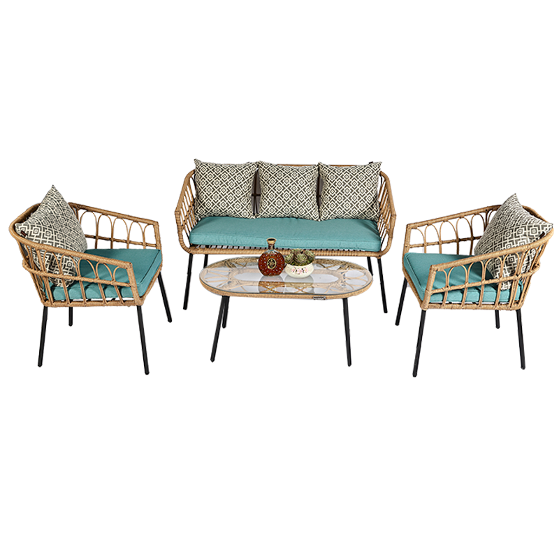 4-teiliges Set runder hohler Rattan-Terrassenstühle ， Set mit Tisch und Stühlen für die Außenterrasse